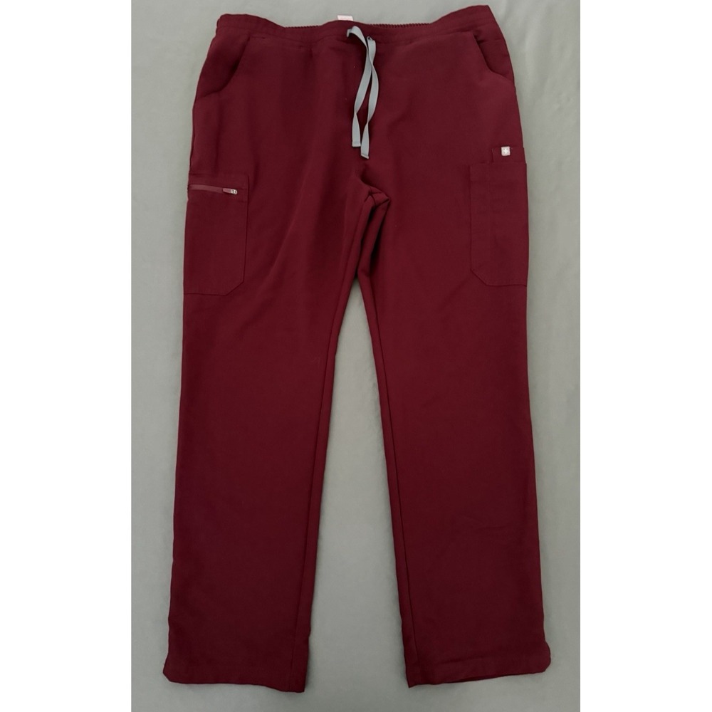 FIGS Technical Scrub Pants Womens XL Burgundy Straight Cargo Leg Drawstring